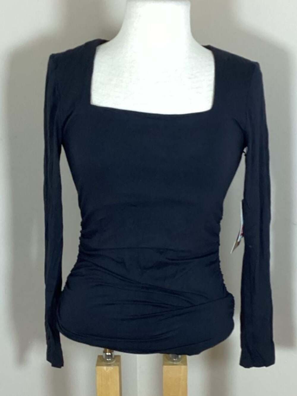 Halogen Black Square Neck Ruched Long Sleeve Top Size S
